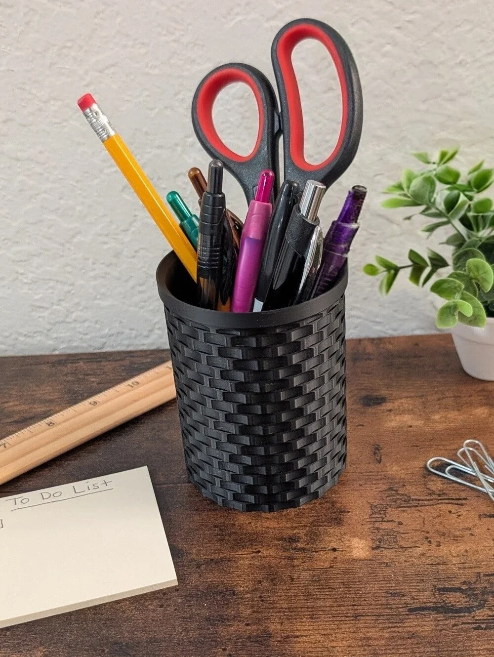 New Black Woven Pen Holder Cup - Home Office Desk Organizer 3d Printed